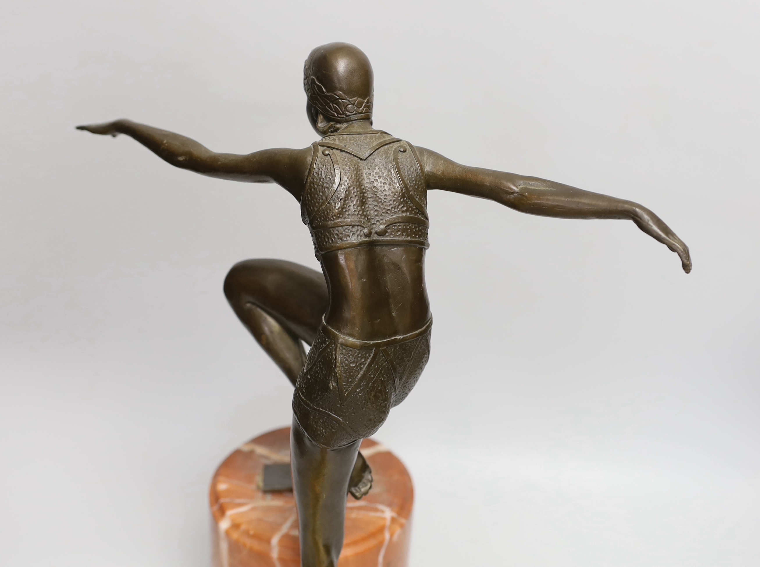 After J. Philipp - an Art Deco style bronze female dancer, 57cm - marble plinth detached